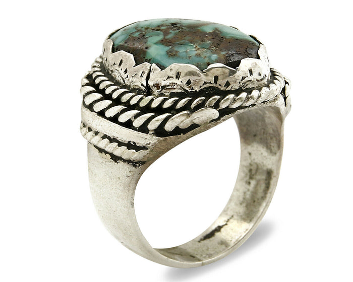 Navajo Ring .925 SOLID Silver Kingman Turquoise Signed Artist Ti Circa 1980's