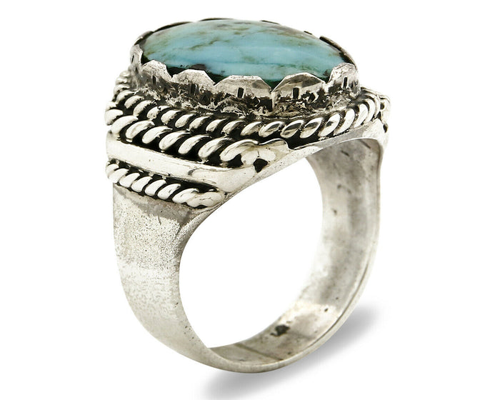 Navajo Ring .925 SOLID Silver Kingman Turquoise Signed Artist Ti Circa 1980's