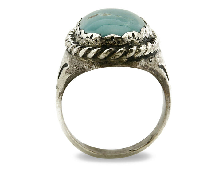 Navajo Ring .925 SOLID Silver Kingman Turquoise Signed Artist Ti Circa 1980's