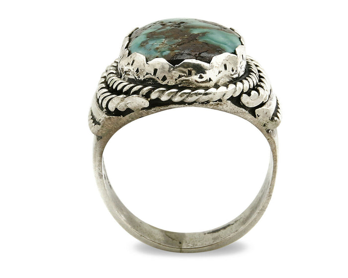 Navajo Ring .925 SOLID Silver Kingman Turquoise Signed Artist Ti Circa 1980's