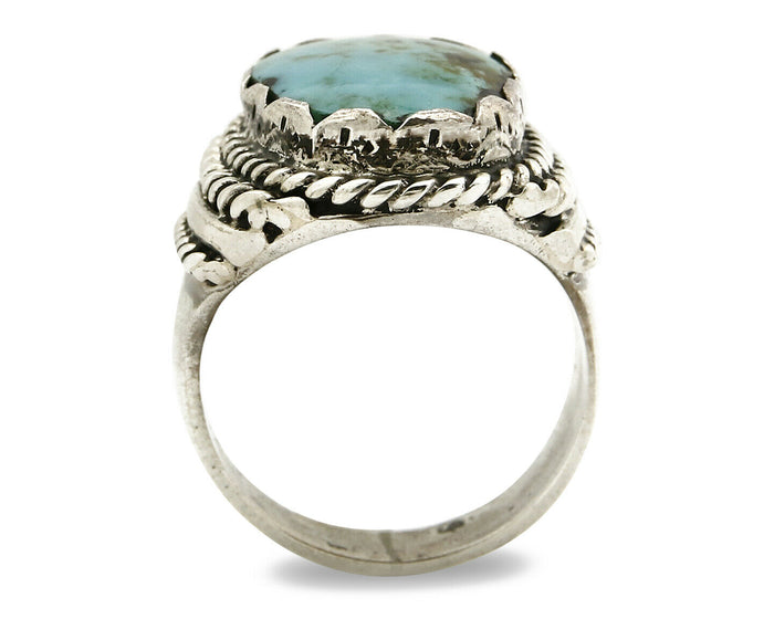 Navajo Ring .925 SOLID Silver Kingman Turquoise Signed Artist Ti Circa 1980's