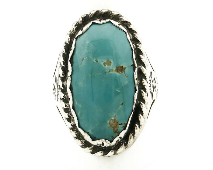 Navajo Ring .925 SOLID Silver Kingman Turquoise Signed Artist Ti Circa 1980's