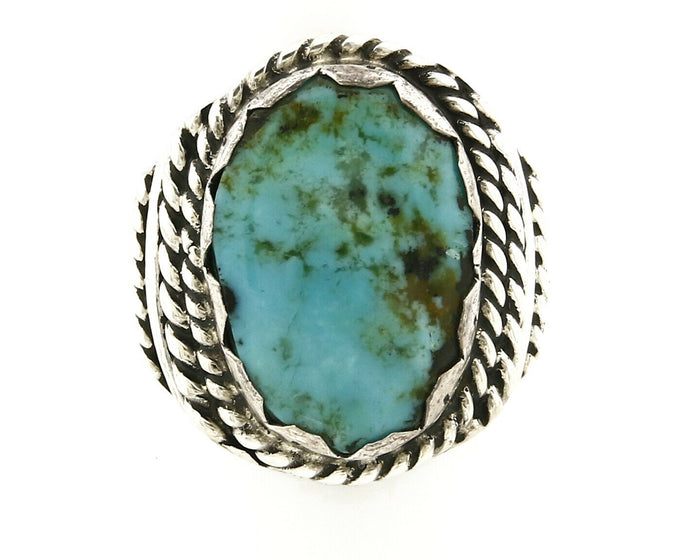 Navajo Ring .925 SOLID Silver Kingman Turquoise Signed Artist Ti Circa 1980's