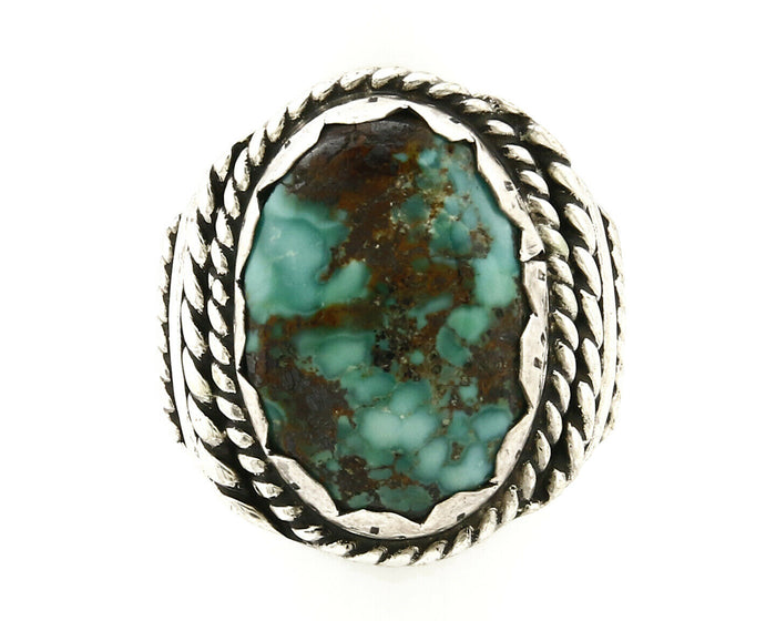 Navajo Ring .925 SOLID Silver Kingman Turquoise Signed Artist Ti Circa 1980's