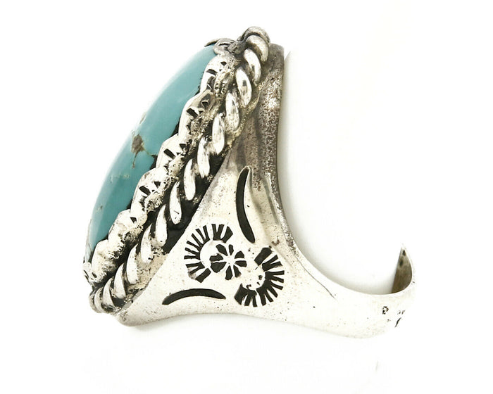 Navajo Ring .925 SOLID Silver Kingman Turquoise Signed Artist Ti Circa 1980's