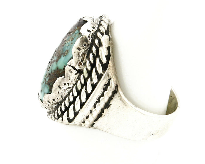 Navajo Ring .925 SOLID Silver Kingman Turquoise Signed Artist Ti Circa 1980's