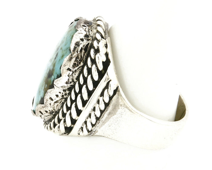Navajo Ring .925 SOLID Silver Kingman Turquoise Signed Artist Ti Circa 1980's