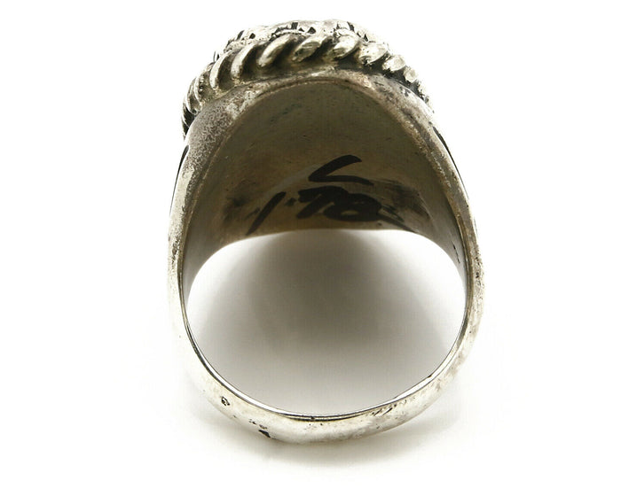 Navajo Ring .925 SOLID Silver Kingman Turquoise Signed Artist Ti Circa 1980's