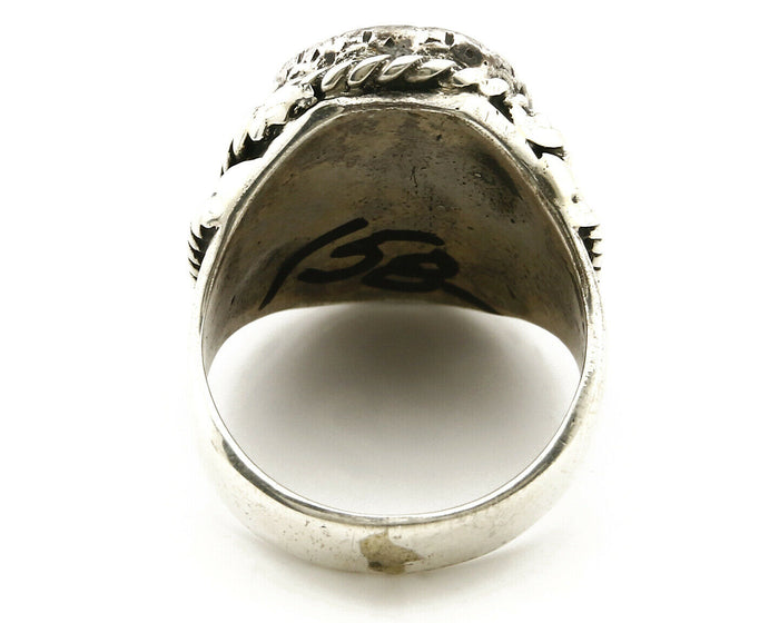 Navajo Ring .925 SOLID Silver Kingman Turquoise Signed Artist Ti Circa 1980's