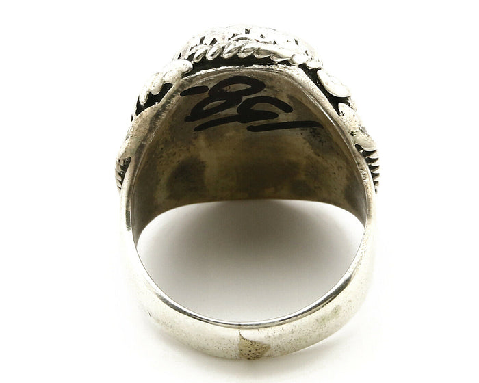 Navajo Ring .925 SOLID Silver Kingman Turquoise Signed Artist Ti Circa 1980's