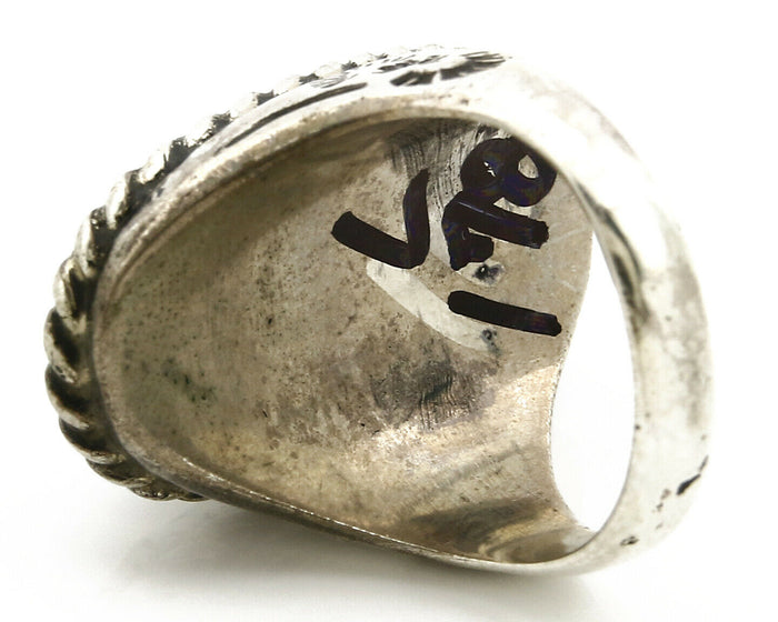 Navajo Ring .925 SOLID Silver Kingman Turquoise Signed Artist Ti Circa 1980's