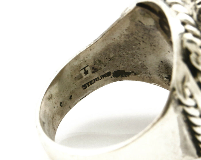 Navajo Ring .925 SOLID Silver Kingman Turquoise Signed Artist Ti Circa 1980's