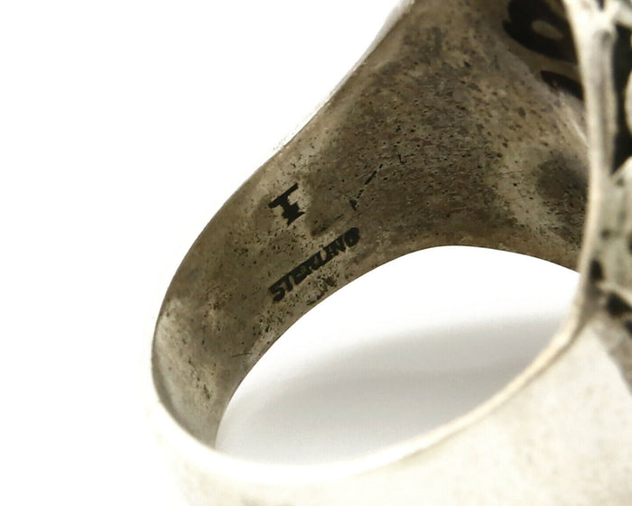 Navajo Ring .925 SOLID Silver Kingman Turquoise Signed Artist Ti Circa 1980's