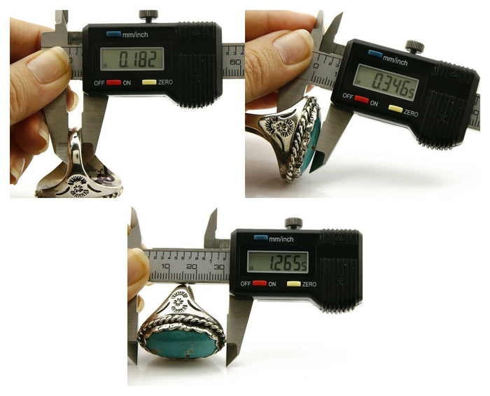 Navajo Ring .925 SOLID Silver Kingman Turquoise Signed Artist Ti Circa 1980's