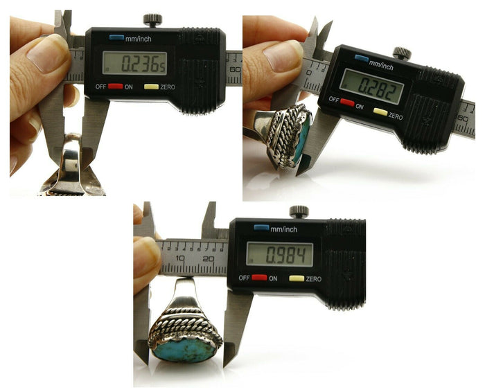 Navajo Ring .925 SOLID Silver Kingman Turquoise Signed Artist Ti Circa 1980's