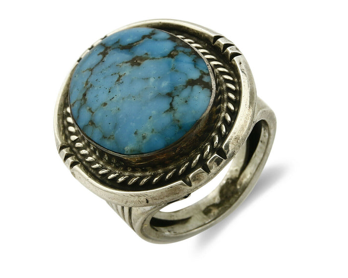 Navajo Ring .925 SOLID Silver Kingman Turquoise Signed Ralph Pemberton C.1975
