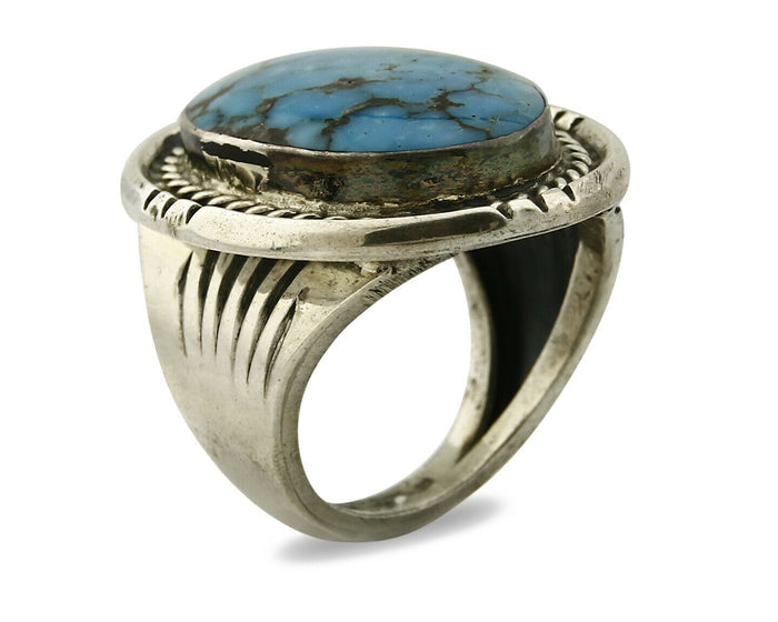 Navajo Ring .925 SOLID Silver Kingman Turquoise Signed Ralph Pemberton C.1975