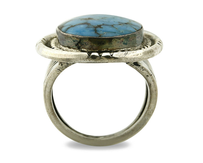 Navajo Ring .925 SOLID Silver Kingman Turquoise Signed Ralph Pemberton C.1975