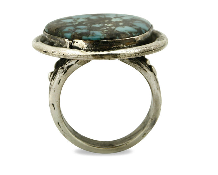 Navajo Ring .925 SOLID Silver Kingman Turquoise Signed Ralph Pemberton C.1975