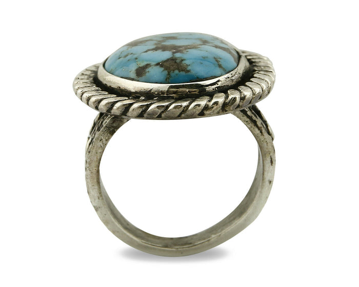 Navajo Ring .925 SOLID Silver Kingman Turquoise Signed Ralph Pemberton C.1975