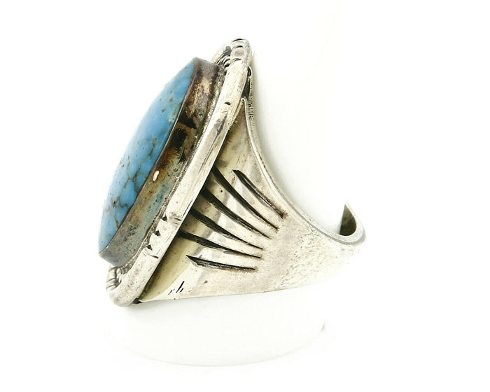 Navajo Ring .925 SOLID Silver Kingman Turquoise Signed Ralph Pemberton C.1975