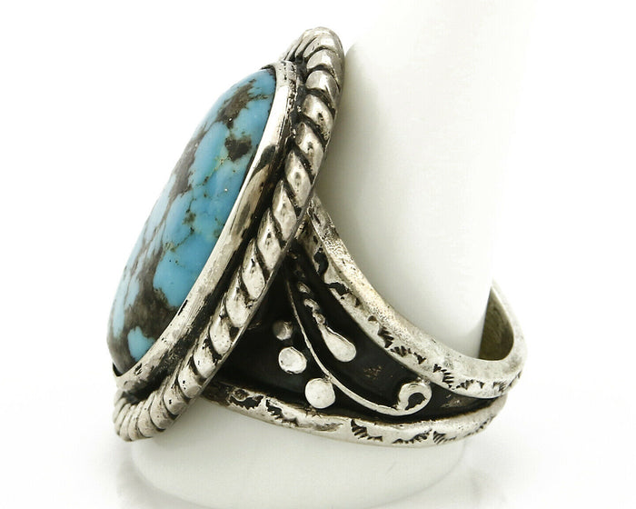 Navajo Ring .925 SOLID Silver Kingman Turquoise Signed Ralph Pemberton C.1975