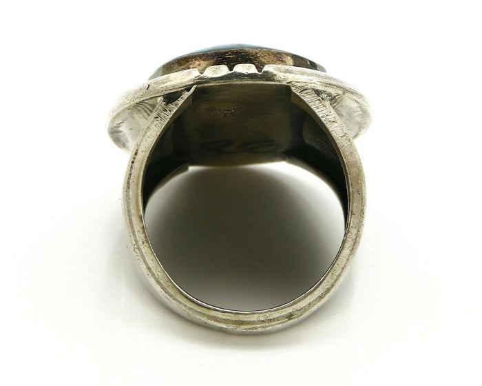 Navajo Ring .925 SOLID Silver Kingman Turquoise Signed Ralph Pemberton C.1975