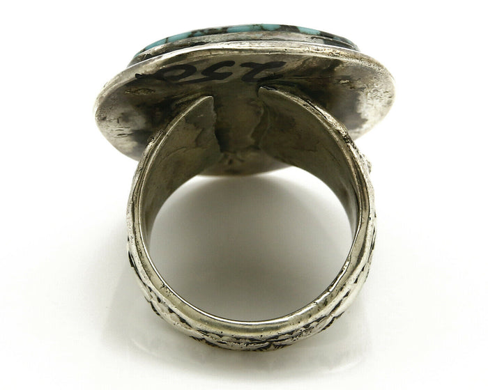 Navajo Ring .925 SOLID Silver Kingman Turquoise Signed Ralph Pemberton C.1975