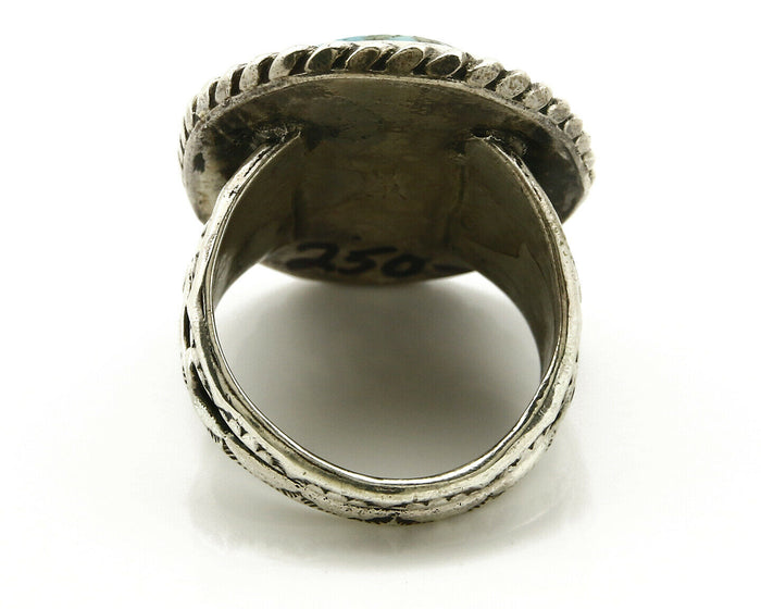 Navajo Ring .925 SOLID Silver Kingman Turquoise Signed Ralph Pemberton C.1975