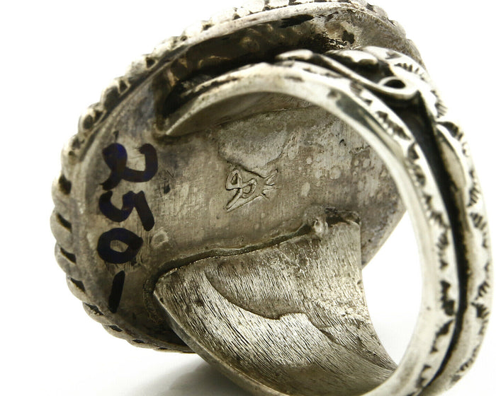 Navajo Ring .925 SOLID Silver Kingman Turquoise Signed Ralph Pemberton C.1975