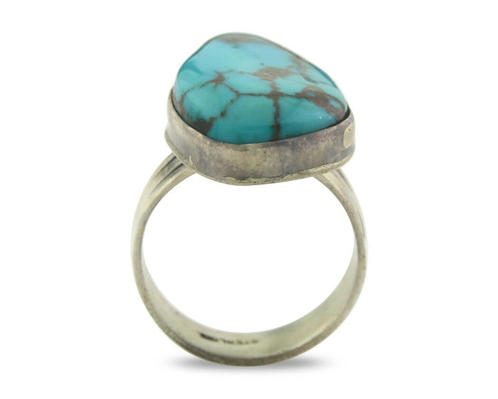 Navajo Ring 925 Sterling Blue Nevada Turquoise Native Artist C.80's