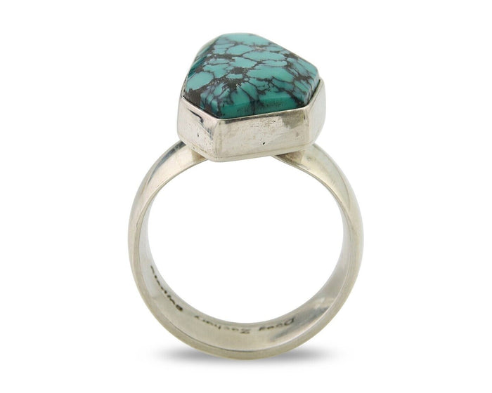 Navajo Ring .925 Sterling Blue Turquoise Artist Signed Doug Zachary C.80's