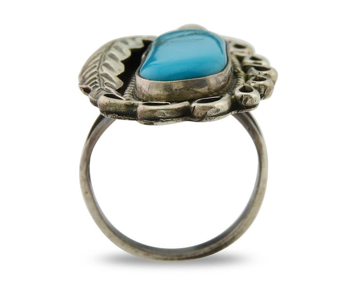 Navajo Ring .925 Sterling Blue Turquoise Artist Signed EK C.80's