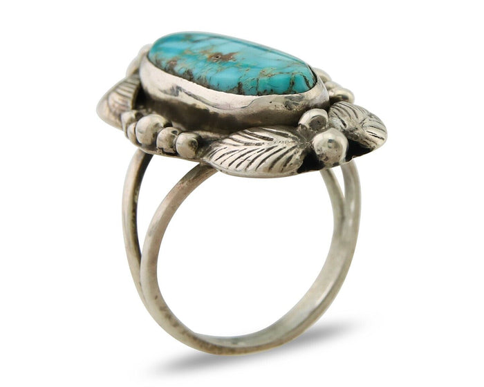 Navajo Ring .925 Sterling Blue Turquoise Artist Signed GR C.80's