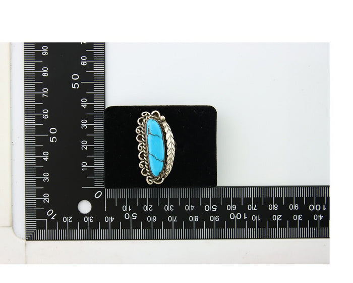 Navajo Ring .925 Sterling Blue Turquoise Artist Signed R Yazzie C.80's