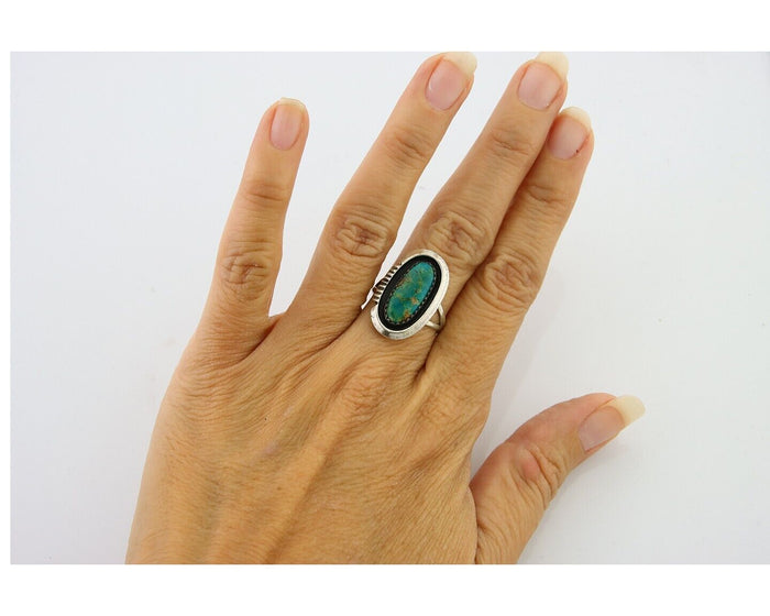 Navajo Ring 925 Sterling Blue Turquoise Native American Artist C.80's