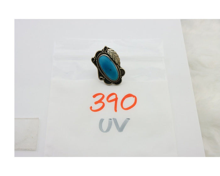 Navajo Ring 925 Sterling Blue Turquoise Native American Artist C.80's