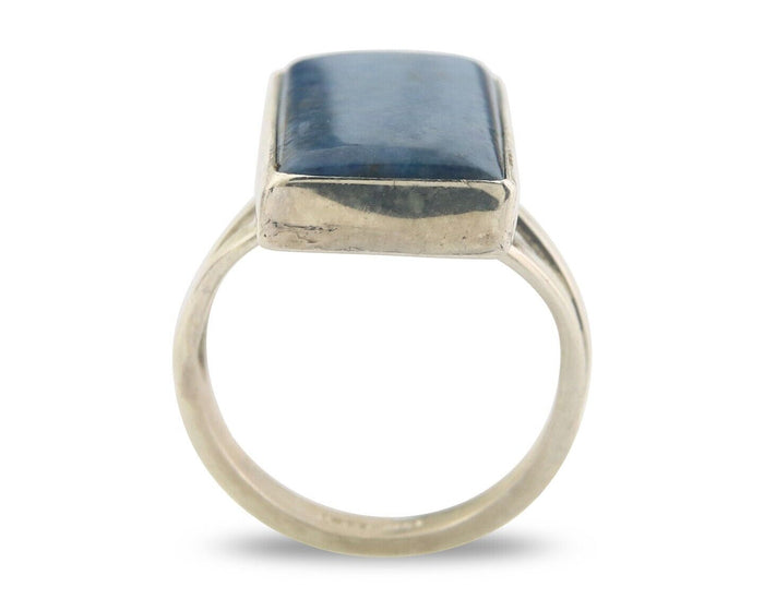 Navajo Ring 925 Sterling Lapis Handmade Native Artist C.80's Size 5.75