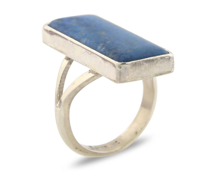 Navajo Ring 925 Sterling Lapis Handmade Native Artist C.80's Size 6.0