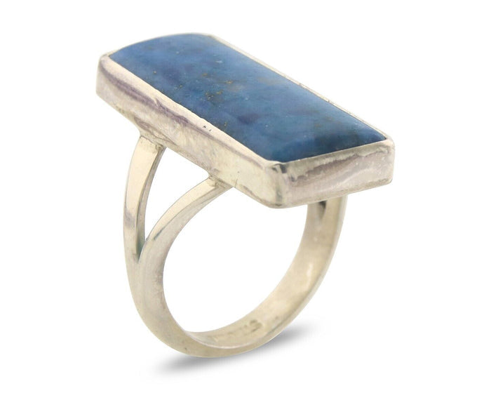 Navajo Ring 925 Sterling Lapis Handmade Native Artist C.80's Size 6.25