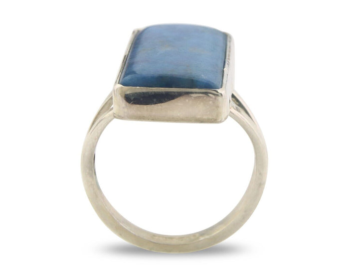 Navajo Ring 925 Sterling Lapis Handmade Native Artist C.80's Size 6.25