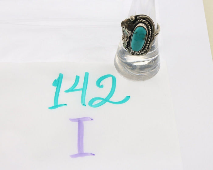 Navajo Ring 925 Sterling Natural Blue Turquoise Signed J.J. C.80's Size 7.35