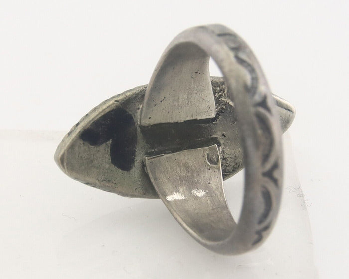 Navajo Ring 925 Sterling Natural Chip Inlay Coral & Turquoise C.80's Size 5.25