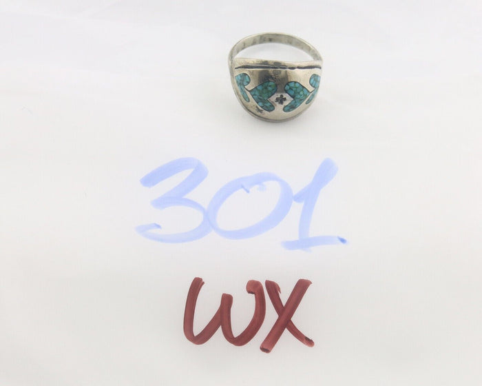 Navajo Ring 925 Sterling Natural Chip Inlay Turquoise C.80's Size 6.5