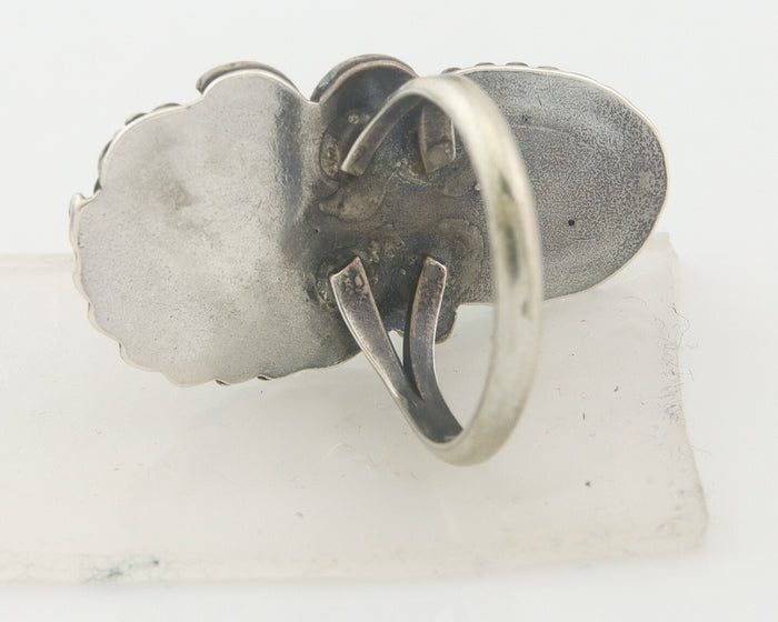 Navajo Ring 925 Sterling Natural Coral & Turquoise Native Artist C.80's Sz 7.25