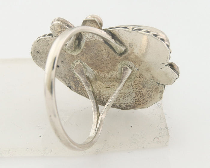 Navajo Ring 925 Sterling Natural Coral & Turquoise Signed EH C.80's Size 7.25