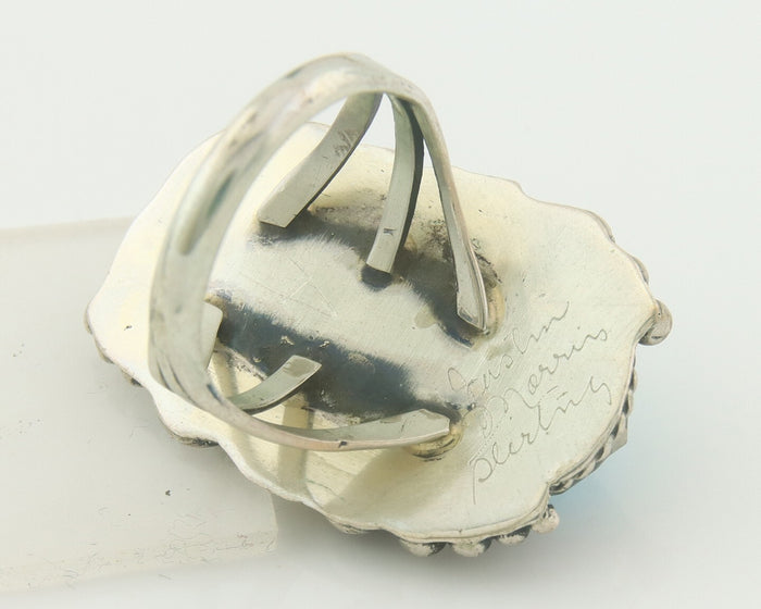 Navajo Ring 925 Sterling Natural Coral & Turquoise Signed JM C.80's Size 9.0