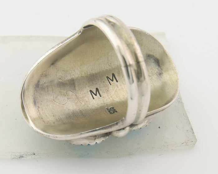 Navajo Ring 925 Sterling Natural Coral & Turquoise Signed MM C.80's Size 6.25