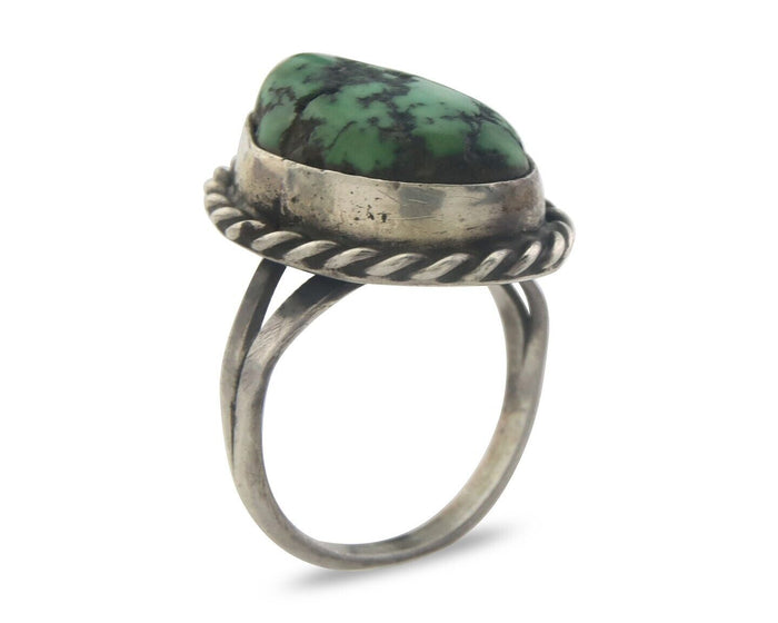 Navajo Ring 925 Sterling Natural Green Turquoise Native Artist C.80's Size 7.0