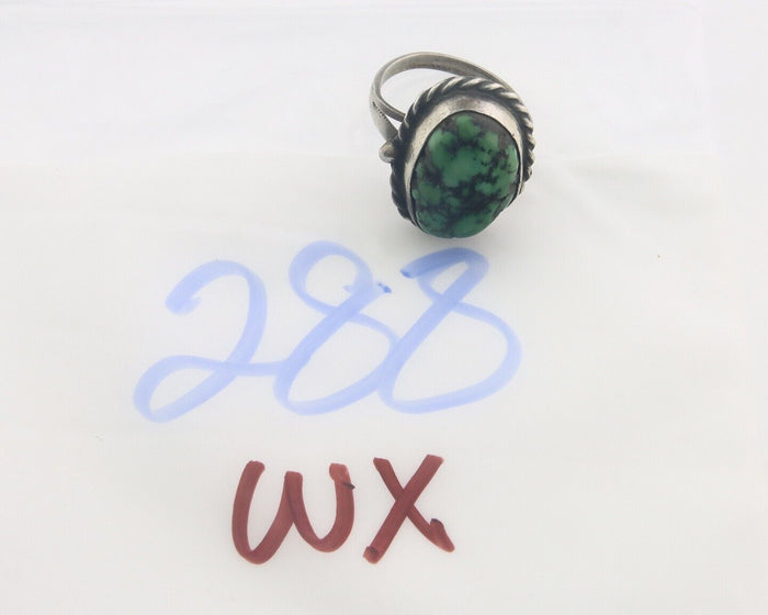 Navajo Ring 925 Sterling Natural Green Turquoise Native Artist C.80's Size 7.0